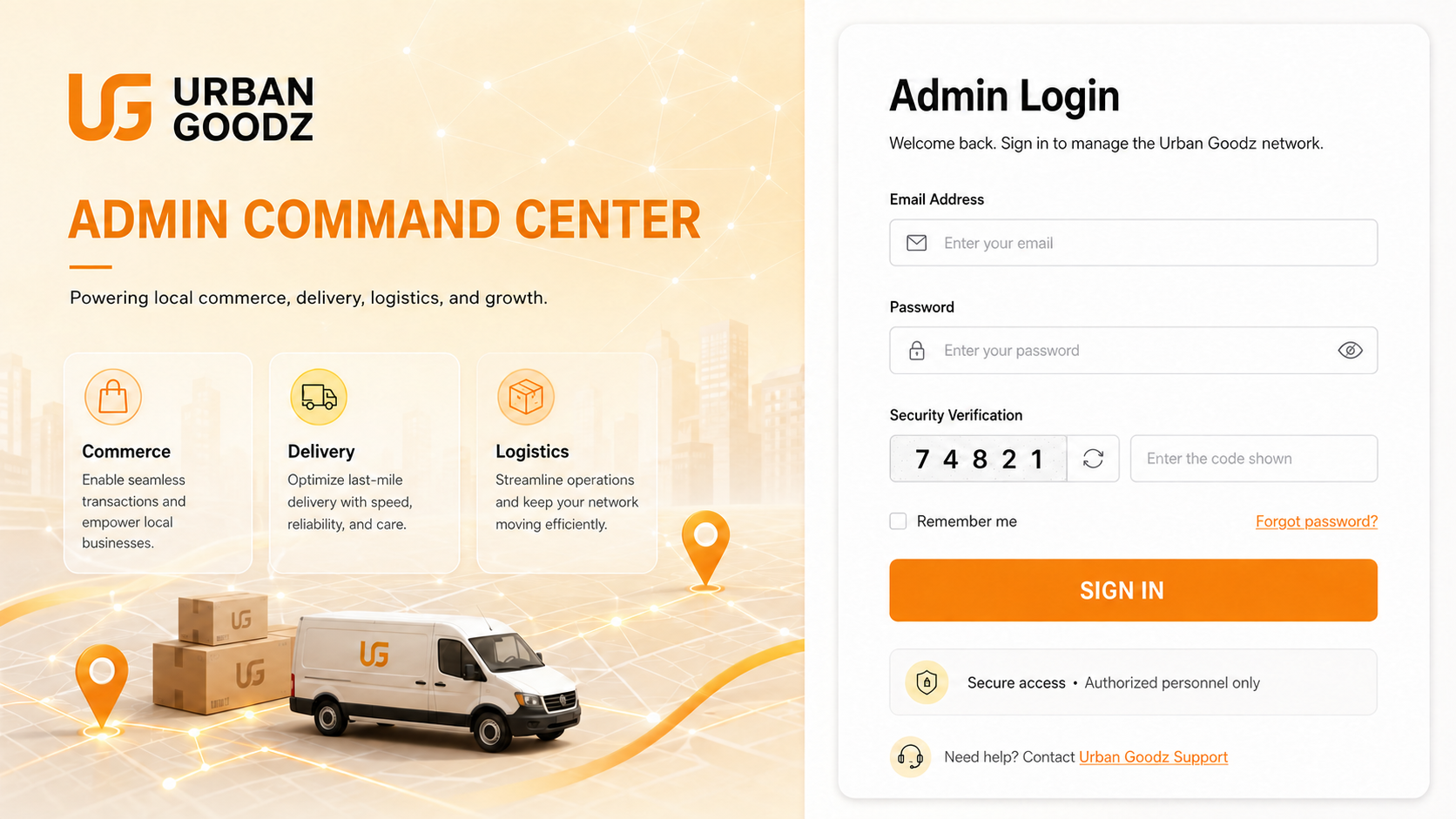 Urban Goodz Admin Command Center powering commerce, delivery, logistics, and growth